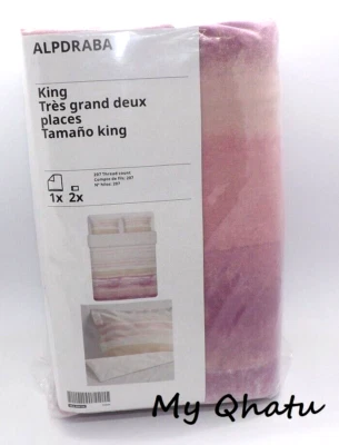Ikea ALPDRABA King Duvet cover and 2 pillowcase pink, stripe - Bed Set NEW - Image 1 of 4