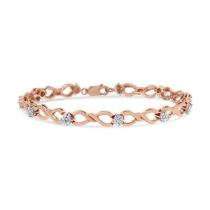 1/2 Carat 10K Rose Gold Diamond Cluster and Infinity Weave Link Bracelet 7" - Picture 1 of 8