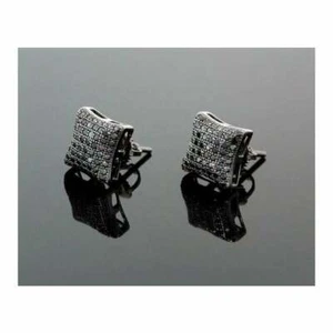 .925 Sterling Silver Unisex Fashion Hand Set Stud Earrings black cz 11mm /11mm - Picture 1 of 2