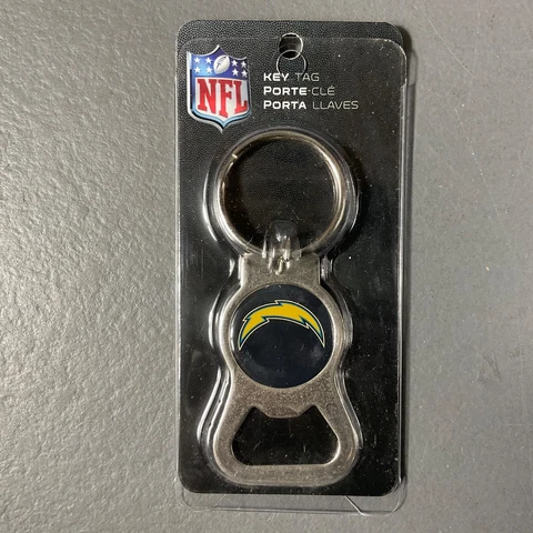 Los Angeles Chargers Metal Key Tag Ring with Bottle Opener  NFL Football Blue Cover