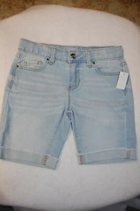 Girls FADED BLUE JEAN BERMUDA SHORTS Cuffed Leg 7 8 10 12 14 16 18 / 14 16 PLUS - Picture 1 of 2