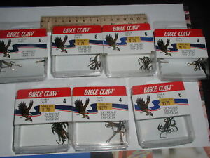Lot of 7 Packs of Treble Hook Eagle Claw 2x Sizes 4 6 8