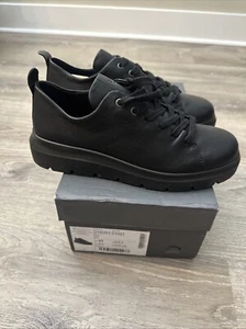 ECCO Nouvelle Oxford Women's 6-6.5 US Sneaker Black Leather Casual Comfort Shoes - Picture 1 of 7