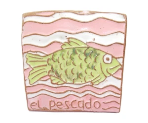 Azulejo Terracota Esmaltado El Pescado El Pescado Español Mexicano 3.5" Hecho a Mano - Imagen 1 de 11