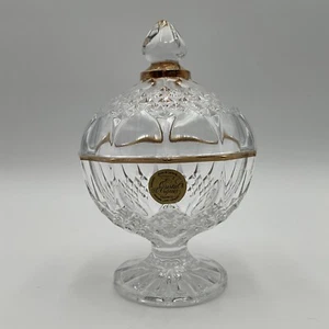 Cristal D'Arques Lidded Longchamp Gold Accented Footed Crystal Candy Dish - Picture 1 of 10