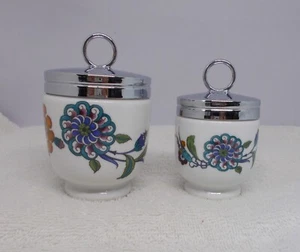 Crown Staffordshire Egg Coddlers 1 Double & 1 Matching Single Green Vine Pattern - Picture 1 of 9