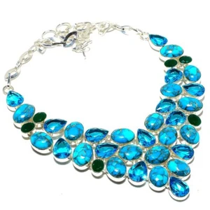 Copper Blue Turquoise, Blue Topaz Gemstone 925 Sterling Silver Necklace 18" T379 - Picture 1 of 6