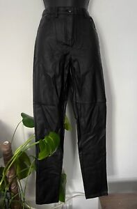 Womens Faux Leather Jeans Style Biker Tight Fit Trousers | Black | UK 12 