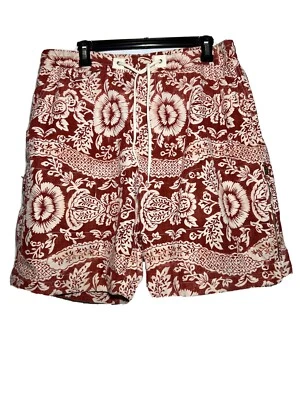 Polo by Ralph Lauren Red White Drawstring Floral Swim Trunks Shorts Logo Men L - Image 1 of 4