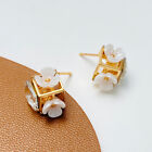 1Pair Sweet Romantic Block Shape Ear Stud Diamond Inlay White Flower Earrings