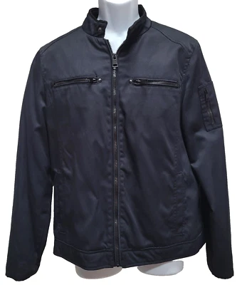Black Rivet Bomber Style Jacket Dark Blue Size Small Zip Sleeves & Pockets - Image 1 of 4