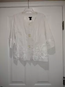 Sara Isabella Vintage Linen Embroidered Snap Button Embroidered Jacket Size XL - Picture 1 of 3