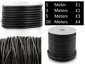 Black Leather Cord Black 2mm Round String Lace Thong Necklace & Jewellery making - Picture 1 of 5