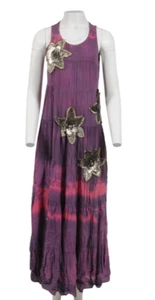 Maxi Vestido Largo Balmain Mujer Sol Pequeño Púrpura Tie Dye Seda Estrella Bordado - Imagen 1 de 24