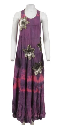 Balmain Women Sun Maxi Long Dress Small Purple Tie Dye Silk Star Embroidered - Image 1 of 4