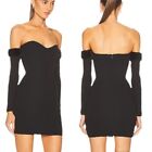 NWT Staud Josee Knit Mini Dress Faux Fur Trim Sleeves Black M Retail $298