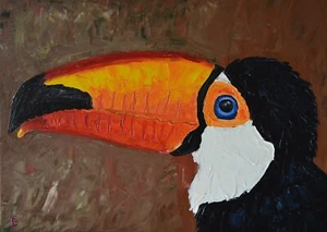Toucan Oil Painting Original Bird Oil Painting Big Toucan Bright Bird Oil 10x14" - Picture 1 of 10
