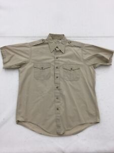 L.L.Bean Button Shirt Mens L Large Tan Solid Short Sleeve Casual Pockets