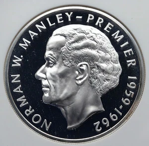 1975 JAMAICA Premier Norman W Manley VINTAGE OLD Proof Silver $5 Coin NGC i85232 - Picture 1 of 4