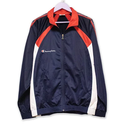 Sweat-Shirt Champion Vintage Bleu Foncée Et Rouge avec Fermeture Éclair Âge 90 - Photo 1/4