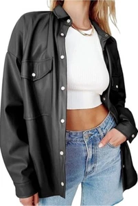 Chaqueta blazer con busto con solapa abotonada chaqueta de cuero PU para mujer SeekMe - Imagen 1 de 6