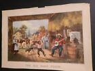 Currier And Ives The Old Barn Floor 16" X 11" Print 1951 Travelers Calendar