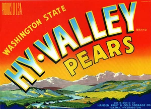 *Original* HY-VALLEY Mountains Orchard Yakima Wash Pear Crate Etiqueta ¡NO ES UNA COPIA! - Imagen 1 de 1