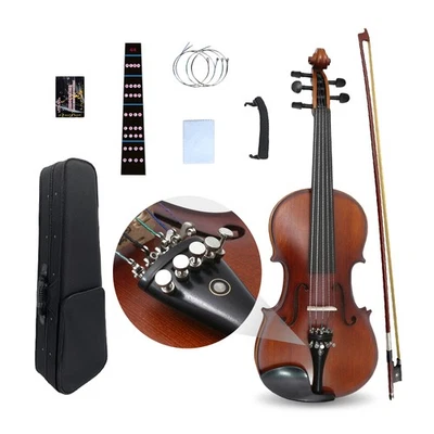 4/4 Size 5String Violin Set Handcrafted Spruce Maple Body Ebony Fingerboard Case - Image 1 of 4