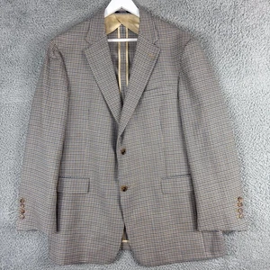Austin Reed Blazer Mens 44R Blue Brown Check Wool Sport Coat Made USA Dillard's - Picture 1 of 16