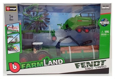 Burago 1/50 Scale 18-31668FE - Fendt 1050 Vario & 3 Trailers - Green - Image 1 of 4