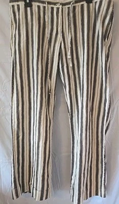 Bongo Striped Linen Pants Womens Large Pockets Y2K Wide Leg Coastal - Image 1 of 4