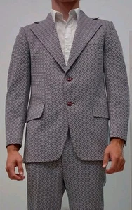Seinsheimer Balloff's Mens VTG 70s Flannel Gray,Red Suit Coat Pants Size 36 R - Picture 1 of 19