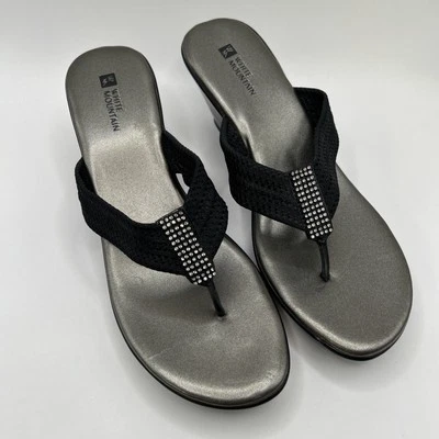 White Mountain Black Women’s Thong Wedge Sandal with Rhinestones 9.5 New No Box - Image 1 of 4