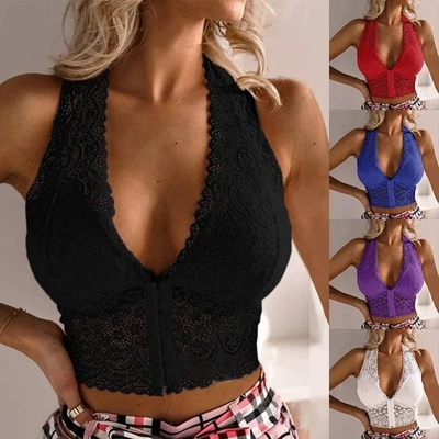 Damen Spitze Push Up BH Bra Crop Top Bralette Bustier Bauchfrei Trägershirt DE - Bild 1 von 4