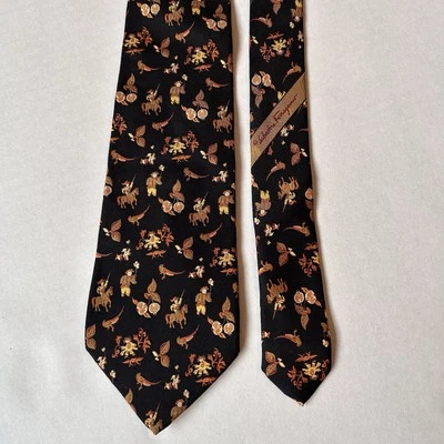 Salvatore Ferragamo Silk Tie Equestrian Horseback Asian Medieval Floral Motif - Image 1 of 4