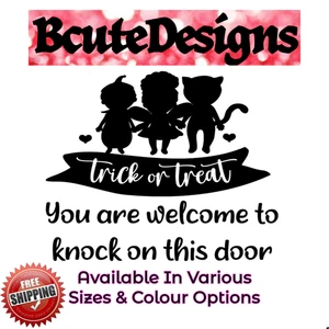 HALLOWEEN TRICK OR TREAT KLOPFEN AN TÜR VINYL AUFKLEBER TRANSFER AUFKLEBER WAND FENSTER - Bild 1 von 3