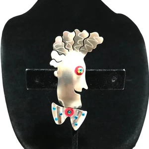 Sterling Silver 925 Unique Mad Scientist Large Hair Bowtie Glass Eye Colorful 7g - Picture 1 of 5