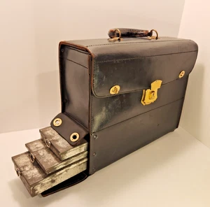 Bolso Cartera Vintage Cuero Negro Veterinario/Médico/Vendedor con Bandejas Extraíbles - Imagen 1 de 16