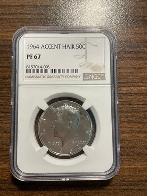 1964-P Accent Accented Hair Kennedy Silver Half Dollar 50C NGC PROOF PF PR 67 - Image 1 of 4