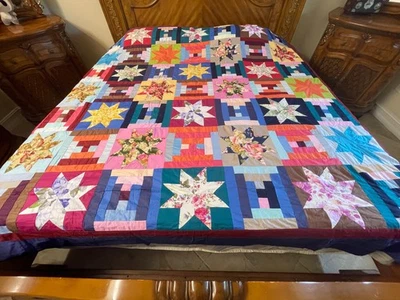 Holiday Sale Machine pieced  Queen SizeQuilt Top made  in USA - Image 1 of 4