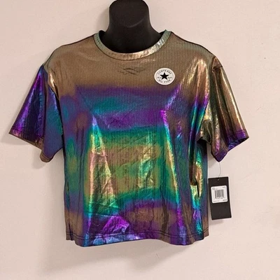 Converse Kids All Over Foil Tie Knit Tee Multi Color - NWT Girls Size La… - Image 1 of 4