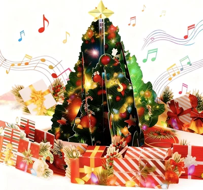 Pop up Christmas Cards with Music and Lights, 3D Christmas Tree, Gifts Xmas Card - Image 1 of 4