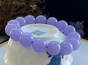 Bracciale 14MM Certificato Giada Naturale Boutique Giada Viola Perline 7,5 Pollici - Foto 1 di 6