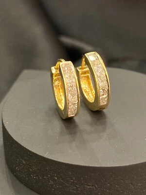 0.96 Cts Princess Cut Natural Diamonds Channel Setting Hoop Earrings In 14K Gold - Image 1 of 4