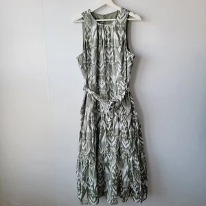 Talbots Damen abstraktes Ikat Stufen Fit & Flare Maxikleid Größe 16 Taille binden - Bild 1 von 8
