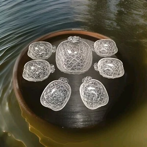 Italian Glass PINEAPPLE Shaped 7-Piece FRUIT SALAD Serving Bowl Set ITALY - Picture 1 of 5