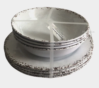Juego de 8 platos de cena y cuencos de 9" Tommy Bahama de melamina moteada blanca de 11" Foto 1 de 4