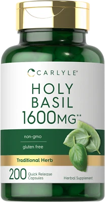 Cápsulas de albahaca sagrada 1600 mg | 200 unidades | Suplemento de extracto de hoja | por Carlyle    Foto 1 de 4