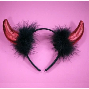 Red Black Fluffy Horns Halloween Headband Sexy Devil Adults Kids Costume Party - Picture 1 of 2