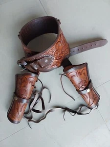 Dual Gun Holster Belt Leather Revolver Pistol .22 .35/357 .44/45 Cal Western - Picture 1 of 10